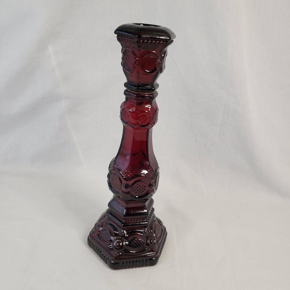 VTG Avon Cape Cod Collection Ruby Red Glass Candlestick Candle Holder Charisma